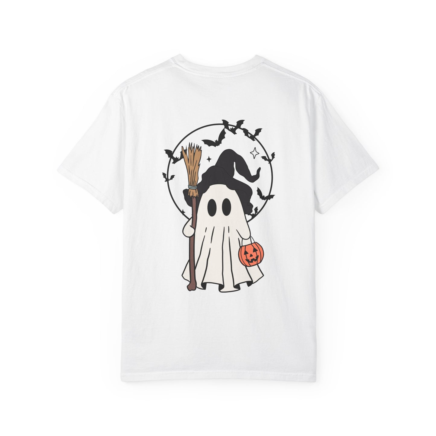 Ghost Broom & Bat Tee Unisex Garment-Dyed T-shirt, Black & White, Vintage Western, Western lover gifts