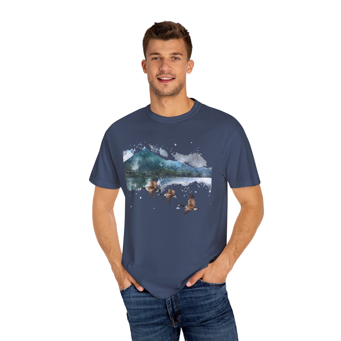 Geese Wildlife Adventure Tee Unisex Garment-Dyed T-shirt, Boho Nature Tee, Camping Shirt, Adventure Apparel, Gift for Wilderness Lovers