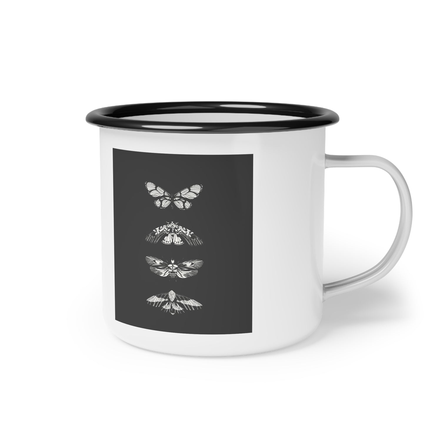 Moth Design Enamel Camp Cup, Perfect for Camping, Outdoor Adventures, Nature Lovers, Unique Gift Idea, Rustic Decor