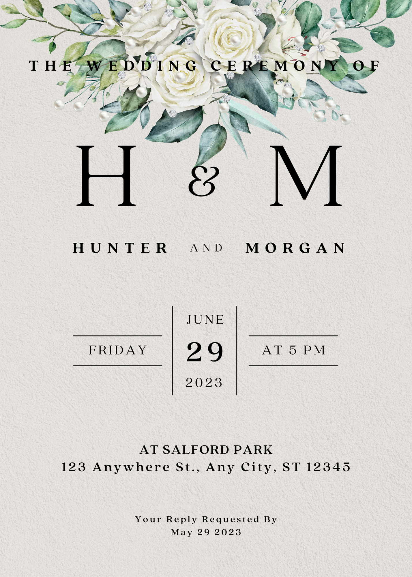 White Rose & Pearl Wedding Invitation – The Hunter & Morgan