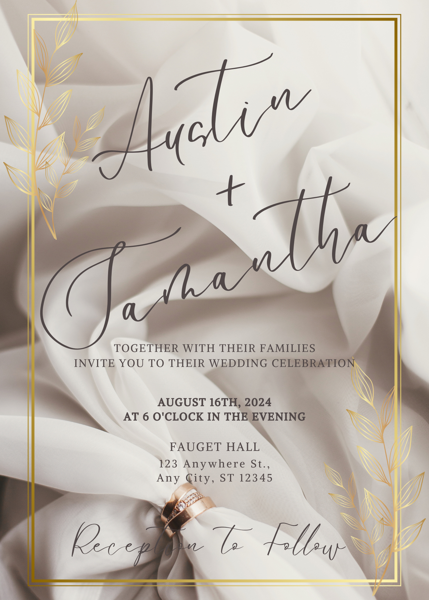 Gold Leaf & Fabric Wedding Invitation – The Austin & Samantha